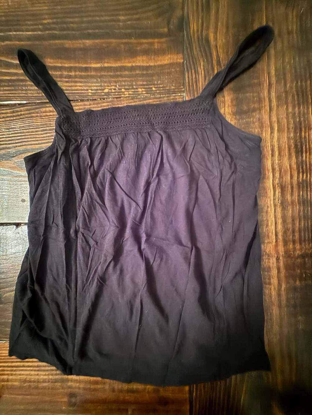 Old Navy Tank Top Size M Black Crochet Yoke Square Neck Sleeveless